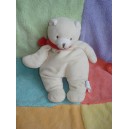 JACADI SOS DOUDOU OURS ECRU BLANC ECHARPE ROUGE 26 cm HOCHET