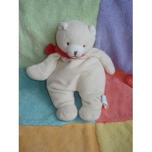 JACADI DOUDOU OURS ECRU BLANC ECHARPE ROUGE GRD MODELE HOCHET