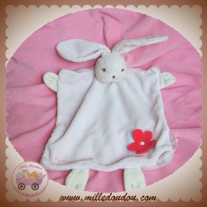 KALOO DOUDOU LAPIN PLAT ROSE FLEUR ROUGE SOS