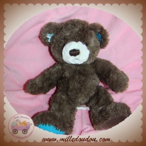 CARREBLANC SOS DOUDOU OURS MARRON BLEU TISSU