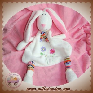 BREMEL SOS DOUDOU LAPIN BLANC PLAT FLOPPY FLEUR BABY NAT