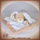 NICOTOY DOUDOU LAPIN TAUPE PLAT CARRE BLEU SOS