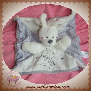 NICOTOY DOUDOU LAPIN BLANC PLAT GRIS ETOILES SOS