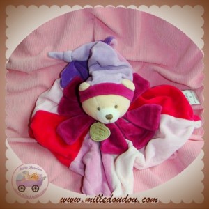 DOUDOU ET COMPAGNIE SOS OURS PLAT FLEUR ROSE FUSHIA MAUVE 