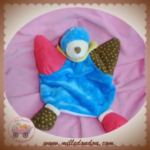 NOUNOURS SOS DOUDOU OISEAU MARIONNETTE BLEU ROSE COLERETTE JAUNE