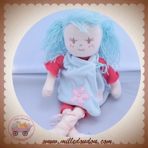 KALOO DOUDOU POUPEE FILLE ROSE TISSI ROBE BLEU SOS
