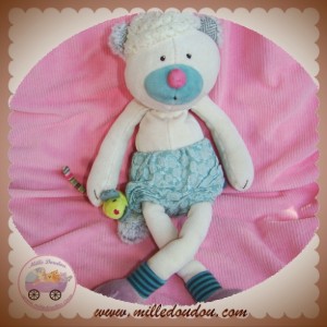 MOULIN ROTY SOS DOUDOU OURS GRIS SHORT AVEC SOURIS VERTE TINY