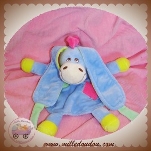 AJENA SOS DOUDOU CHEVAL PLAT BLEU CRINIERE ROSE CARRE JAUNE NOUNOURS