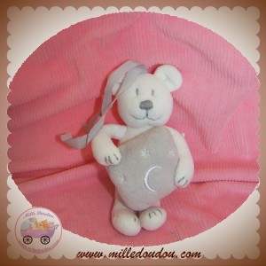 JACADI SOS DOUDOU OURS BLANC COUSSIN GRIS LUNE ETOILE