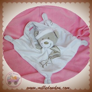 VETIR SOS DOUDOU OURS PLAT BLANC RAYE TISSU GRIS