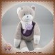 MUSTI MUSTELA DOUDOU OURS GRIS BLANC VIOLET COEUR SOS