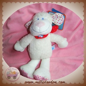 TEX SOS DOUDOU MOUTON BLANC FOULARD ROUGE PIED ROSE