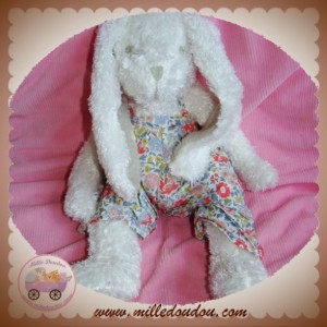 CYRILLUS SOS DOUDOU LAPIN BLANC SALOPETTE FLEURS