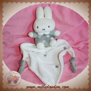 TIAMO SOS DOUDOU LAPIN MIFFY BLANC GRIS MOUCHOIR FLEURS