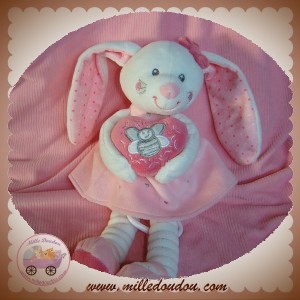 TEX SOS DOUDOU LAPIN BLANC ROBE ROSE MUSICAL COEUR ABEILLE