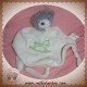 CARRE BLANC SOS DOUDOU OURS GRIS PLAT BLANC NOEUD SOS