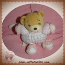 KALOO SOS DOUDOU OURS BEIGE BOULE ROSE PETIT CARREAUX