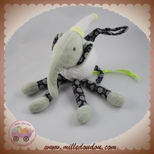 DPAM SOS DOUDOU ELEPHANT VERT TISSU GRIS NOIR HOCHET SOS