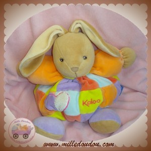 KALOO SOS DOUDOU LAPIN BEIGE CORPS BOULE PATCHWORK COEUR