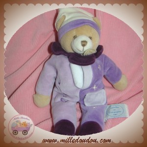 DOUDOU ET COMPAGNIE SOS OURS BEIGE CORPS VIOLET MOUCHOIR 