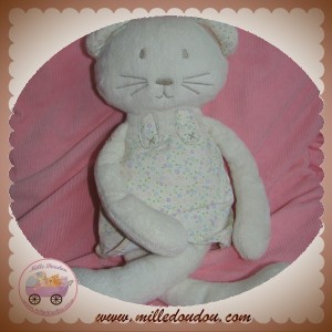 MARKS & SPENCER SOS DOUDOU CHAT BLANC ROBE ECRU A FLEURS