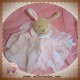 SOS DOUDOU ET COMPAGNIE LAPIN BEIGE PLAT LANGE TISSU ROSE