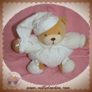 KALOO SOS DOUDOU OURS BEIGE BOULE BLANC FLEURS BRODERIE