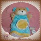 AJENA SOS DOUDOU OURS BEIGE PLAT MARIONNETTE BLEU FLEUR JAUNE