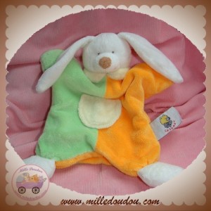 LASCAR SOS DOUDOU LAPIN BLANC MARIONNETTE JAUNE VERT