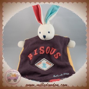 KALOO SOS DOUDOU LAPIN PLAT MARIONNETTE BISOUS  MARRON ORANGE SWEET