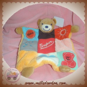 KALOO SOS DOUDOU OURS PLAT PATCHWORK SUPER COEUR SOLEIL DOS PLUME ORANGE