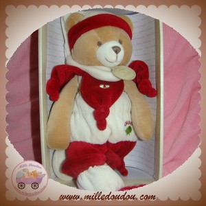 DOUDOU ET COMPAGNIE SOS OURS BEIGE NANOU ROUGE ECRU 30 CM