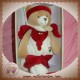 DOUDOU ET COMPAGNIE SOS OURS BEIGE NANOU ROUGE ECRU 30 CM