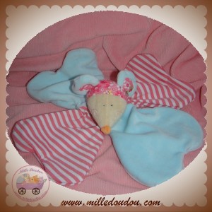 CP INTERNATIONAL SOS DOUDOU SOURIS PLATE BLEU ET RAYE ROSE FLEUR