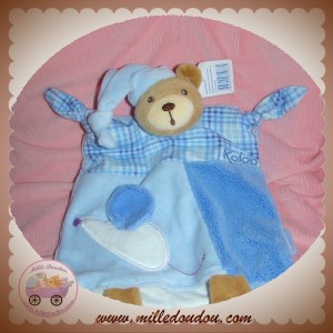 KALOO SOS DOUDOU OURS MARIONNETTE PLAT BLEU SOURIS NOEUD BLUE