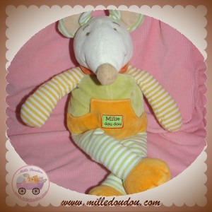 DOUDOU ET COMPAGNIE SOURIS MILIE VERTE ORANGE 37 cm SOS