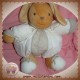 KALOO SOS DOUDOU LAPIN BOULE TISSU BLANC LIN TAUPE FLEUR BRODERIE