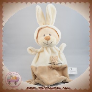 ZANNIER GRAIN DE BLE SOS DOUDOU OURS DEGUISE EN LAPIN BLANC MARRON VELOURS