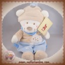 NICOTOY SOS DOUDOU OURS BLANC BEIGE BLEU TAUPE 28 CM