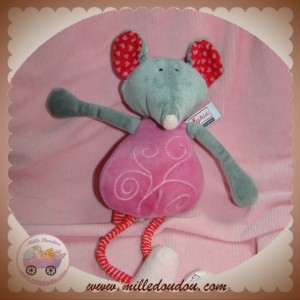 SIGIKID SOS DOUDOU SOURIS GRIS ROSE MUSICAL COEUR