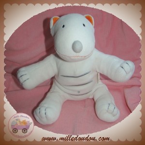 BERLINGOT SOS DOUDOU OURS BLANC RAYE GRIS HOCHET