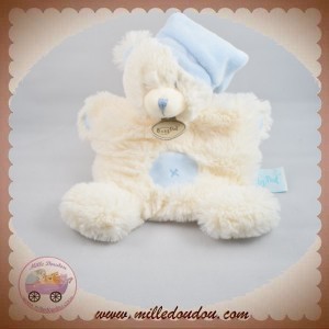 BABYNAT SOS DOUDOU OURS PLAT BLANC POIL BLEU CROIX