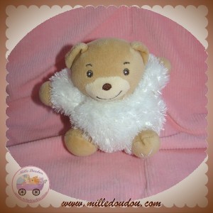 KALOO DOUDOU OURS FUR CORPS BOULE BLANC YETI 10 cm SOS