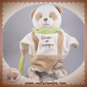 DOUDOU ET COMPAGNIE SOS PANDA MARIONNETTE BLANC GRIS TAUPE FEUILLE BRUIT FROISSE