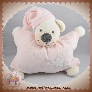 BOUT'CHOU SOS DOUDOU OURS BLANC QUASI PLAT ROSE ETOILES