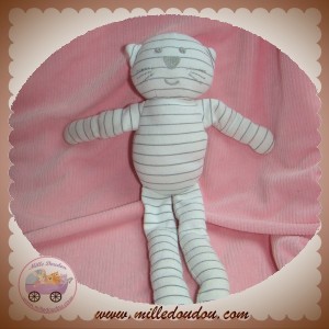 BOUT'CHOU MONOPRIX SOS DOUDOU CHAT TISSU RAYE BLANC GRIS