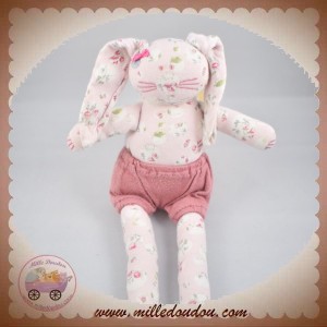 PETIT BATEAU SOS DOUDOU LAPIN ROSE A FLEURS SHORT