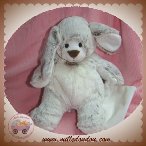 BABYNAT SOS DOUDOU LAPIN GRIS CHINE POIL MOUCHOIR BLANC