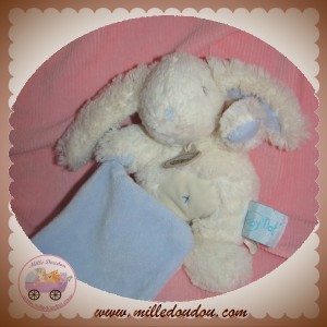 BABYNAT SOS DOUDOU LAPIN BLANC POIL MOUCHOIR BLEU CLAIR SOS