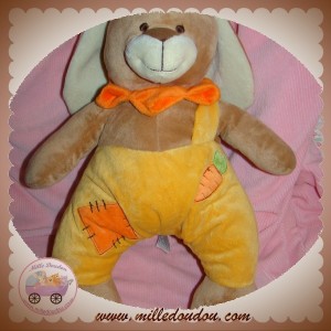 SOFT FRIENDS SOS DOUDOU LAPIN MARRON SALOPETTE ORANGE CAROTTE